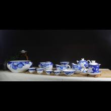 22头手绘釉下青花(huā)事事如意功夫茶具